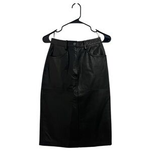 Danier Elegant Genuine Leather Black Pencil Skirt
